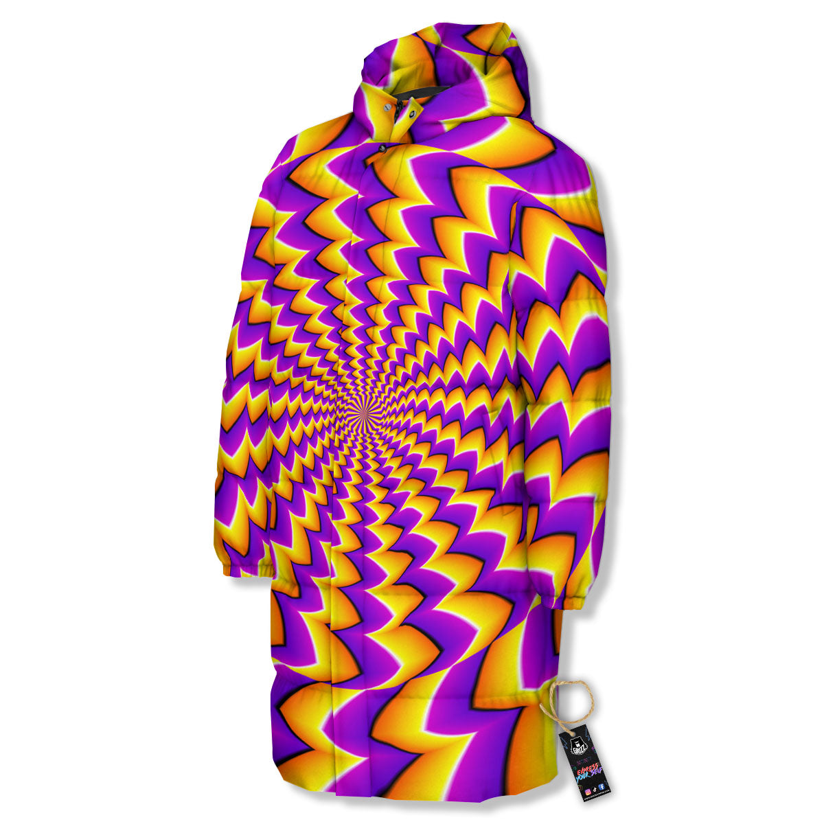 Optical Illusion Moving Dizzy Circle Long Down Jacket-grizzshop
