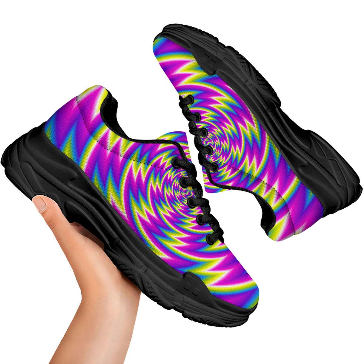 Optical Illusion Moving Dizzy Spiral Black Chunky Shoes-grizzshop