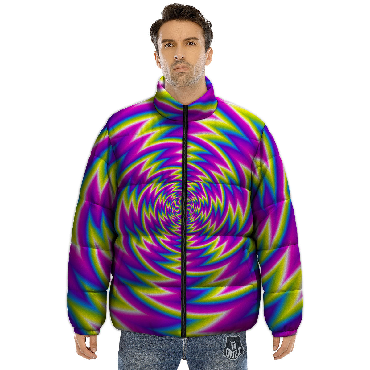 Optical Illusion Moving Dizzy Spiral Puffer Jacket-grizzshop