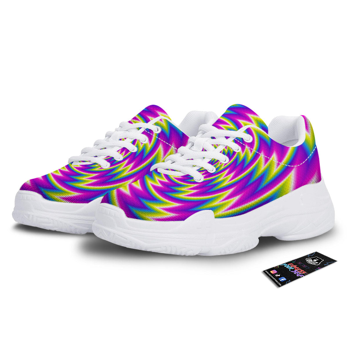 Optical Illusion Moving Dizzy Spiral White Chunky Shoes-grizzshop