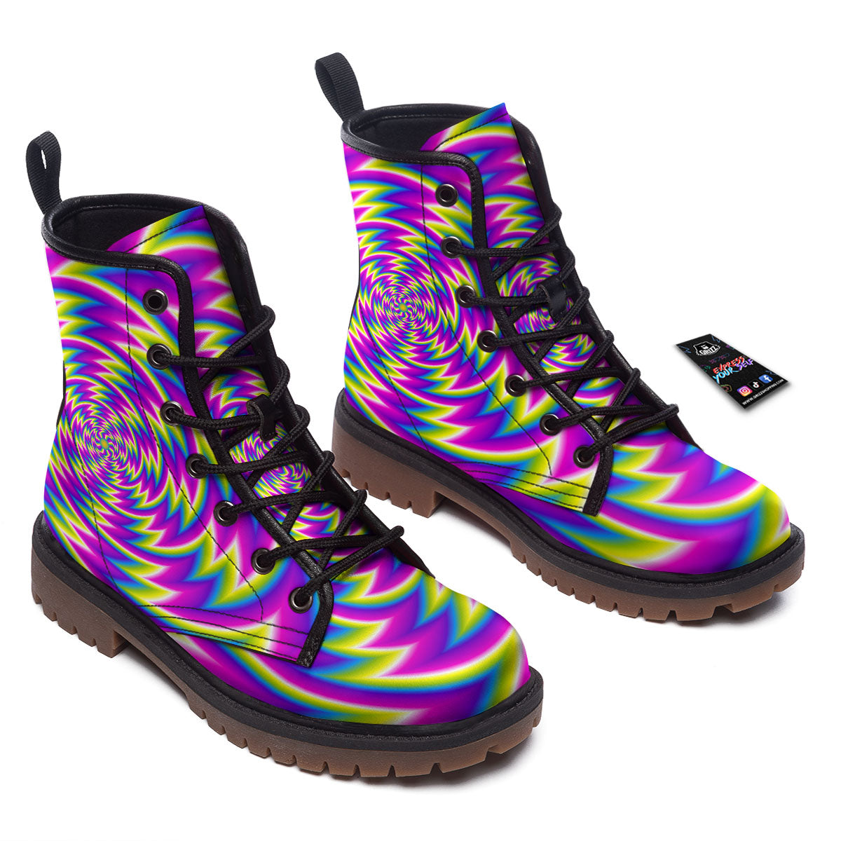 Optical Illusion Moving Dizzy Spiral Work Boots-grizzshop