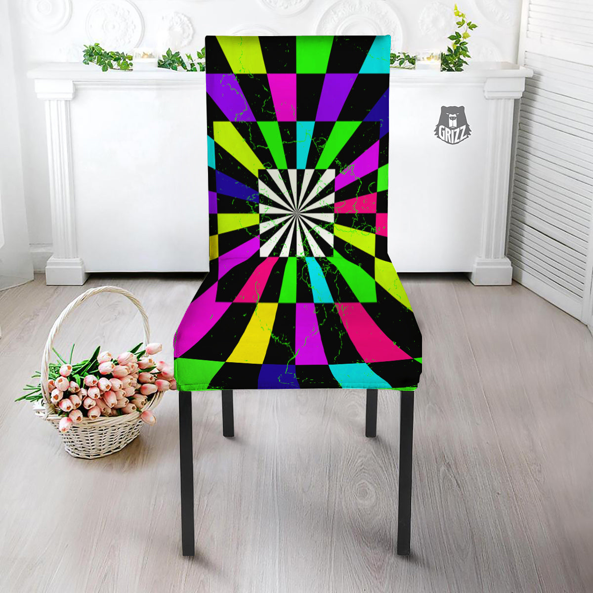 Optical Illusion Neon Abstract Print Dining Chair Slipcover-grizzshop