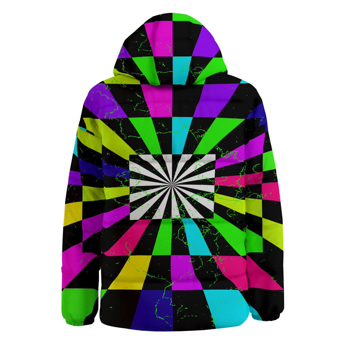 Optical Illusion Neon Abstract Print Down Jacket-grizzshop