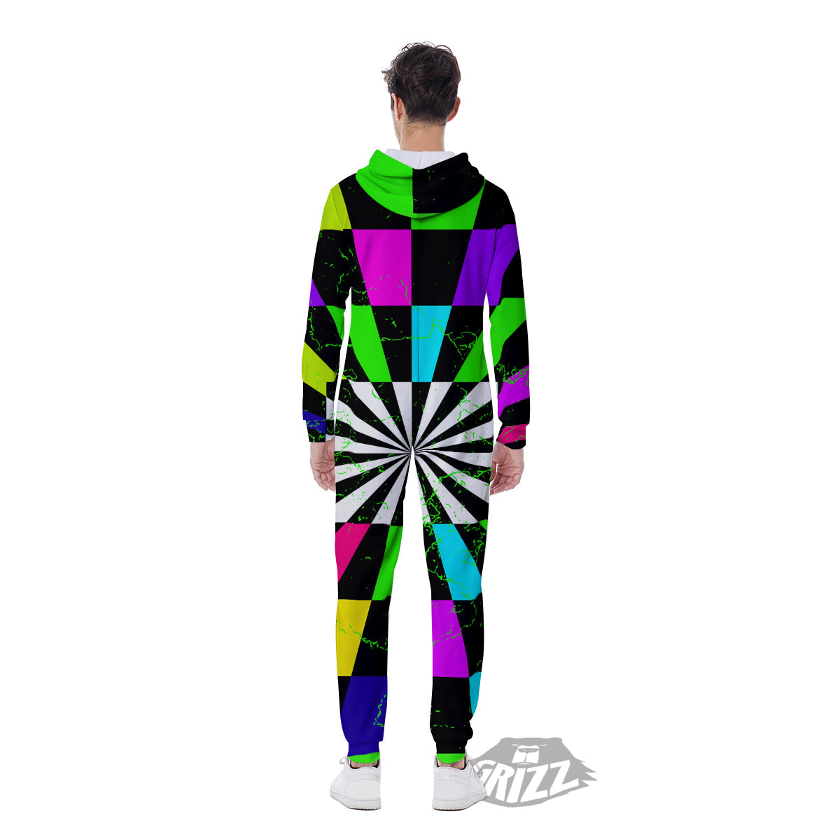 Optical Illusion Neon Abstract Print Men's Jumpsuit-grizzshop