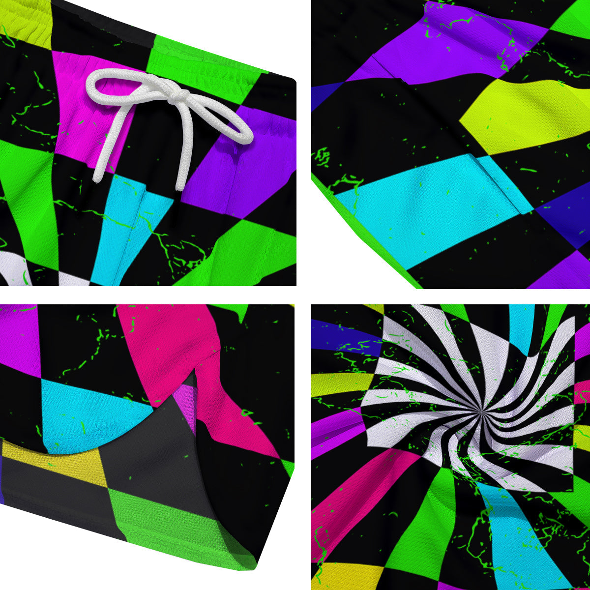 Optical Illusion Neon Abstract Print Men's Running Shorts-grizzshop