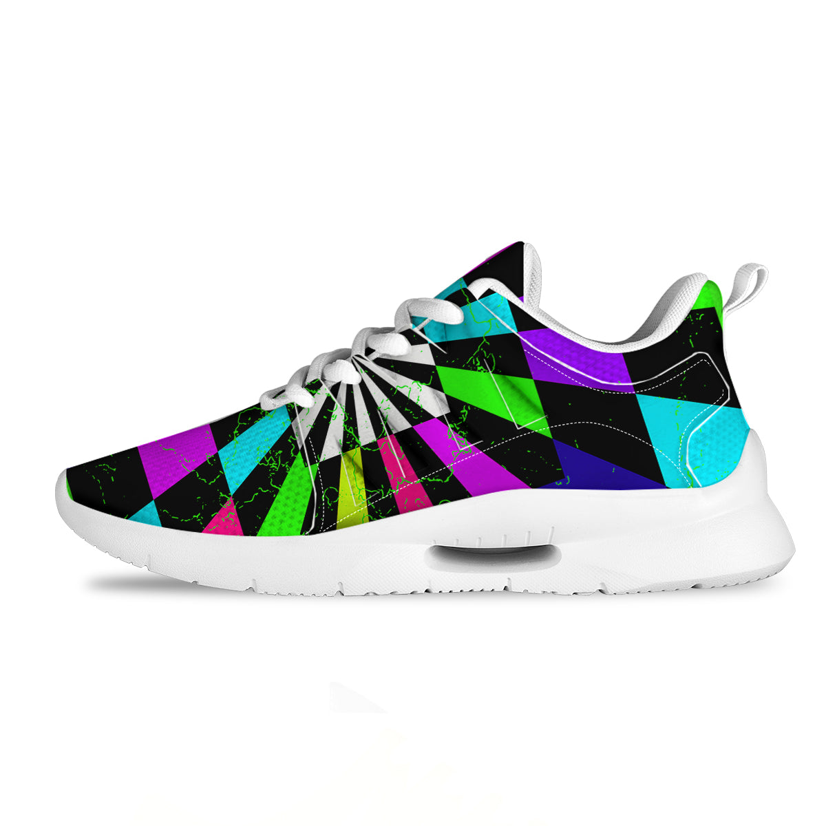 Optical Illusion Neon Abstract Print Tennis Shoes-grizzshop