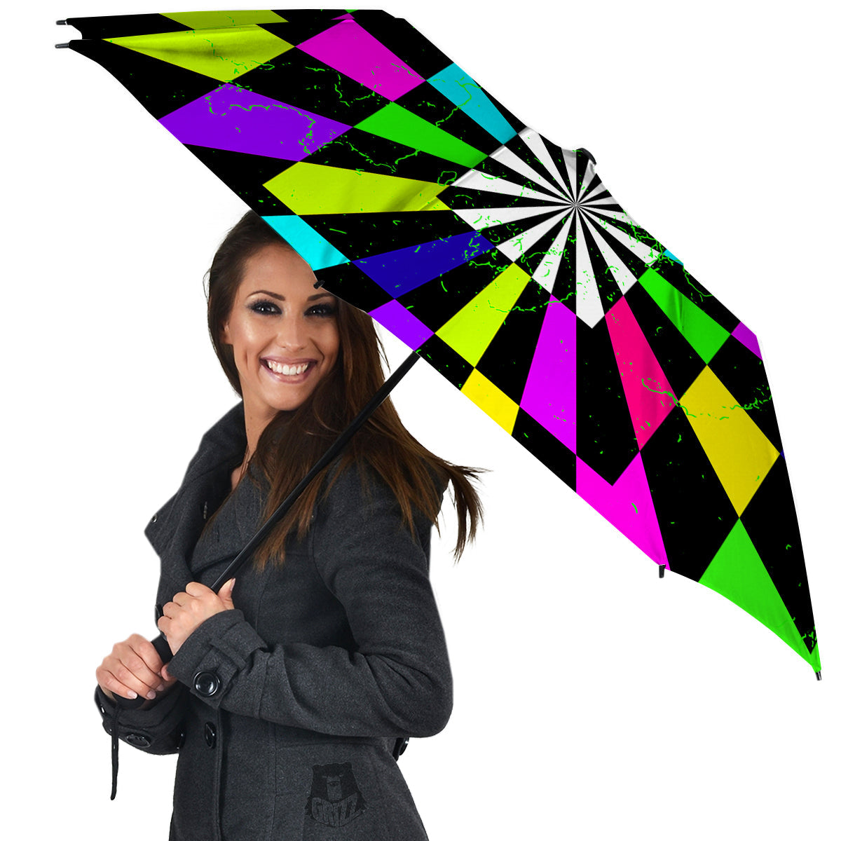 Optical Illusion Neon Abstract Print Umbrella-grizzshop