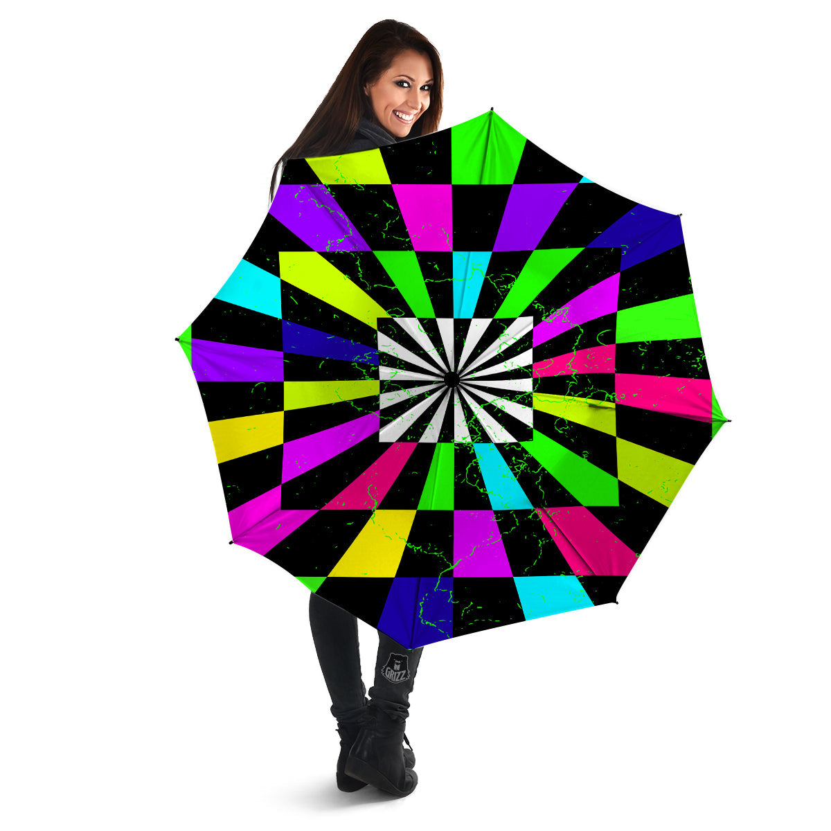 Optical Illusion Neon Abstract Print Umbrella-grizzshop