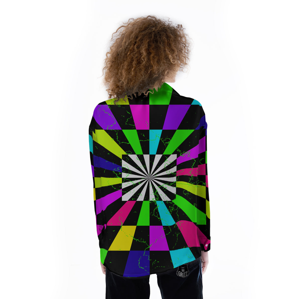 Optical Illusion Neon Abstract Print Women's Long Sleeve Shirts-grizzshop