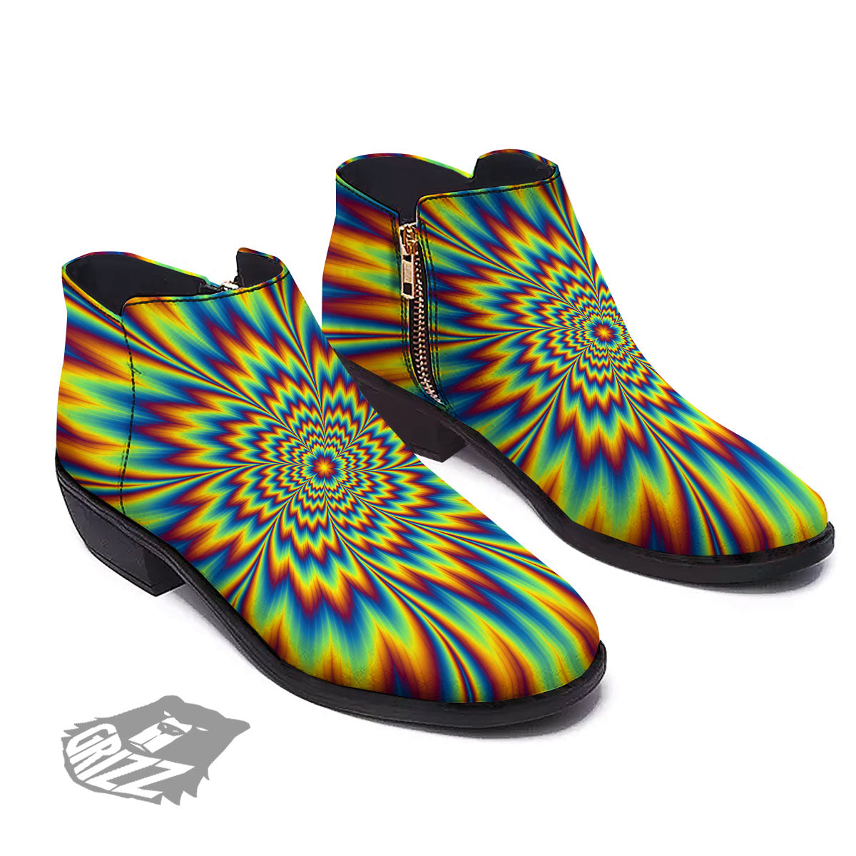 Optical Illusion Neon Psychedelic Ankle Boots-grizzshop