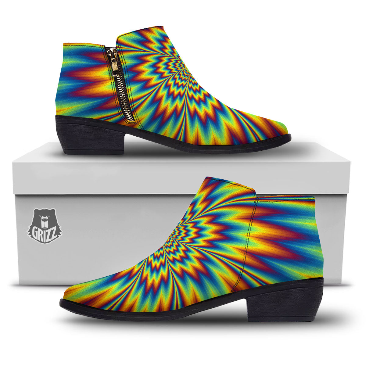 Optical Illusion Neon Psychedelic Ankle Boots-grizzshop