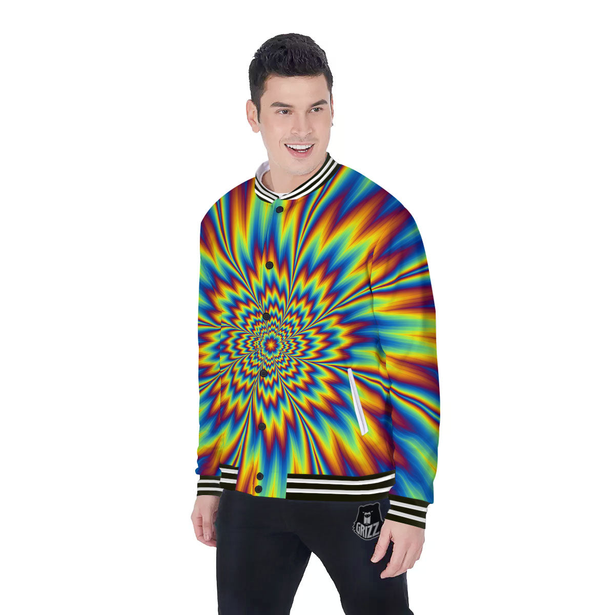 Optical Illusion Neon Psychedelic Baseball Jacket-grizzshop