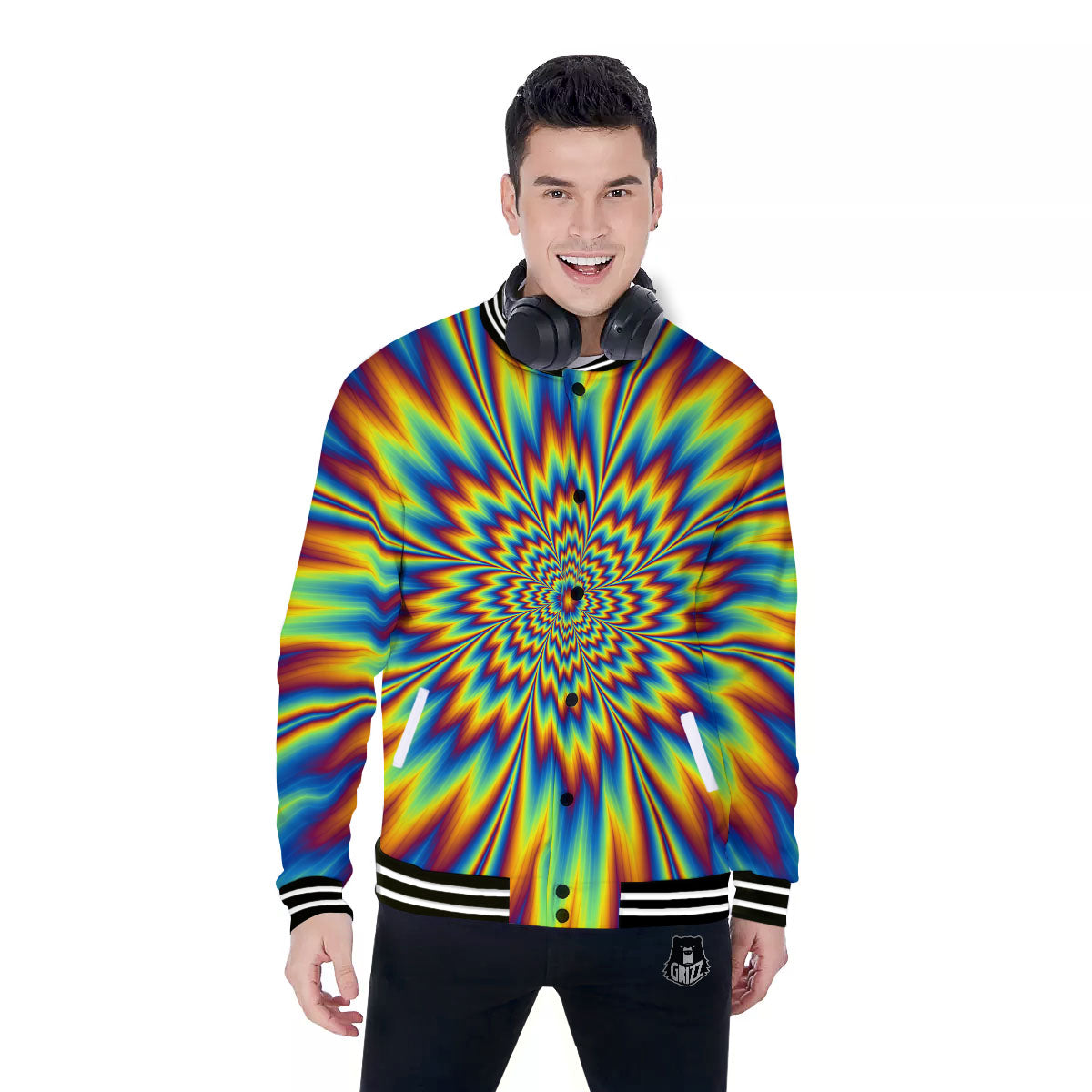 Optical Illusion Neon Psychedelic Baseball Jacket-grizzshop