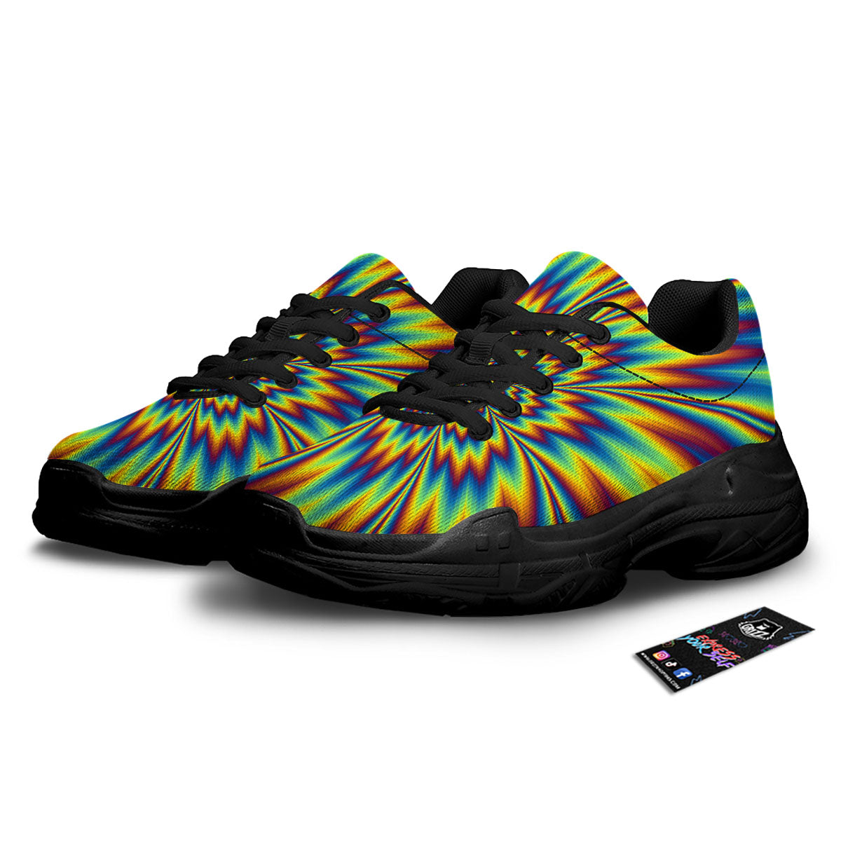 Optical Illusion Neon Psychedelic Black Chunky Shoes-grizzshop