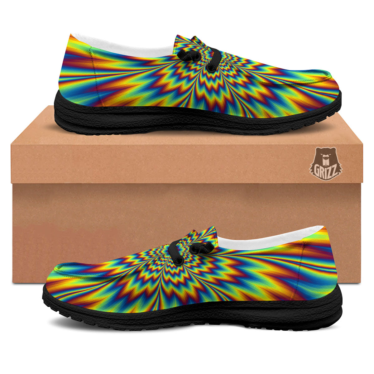 Optical Illusion Neon Psychedelic Black Loafers-grizzshop