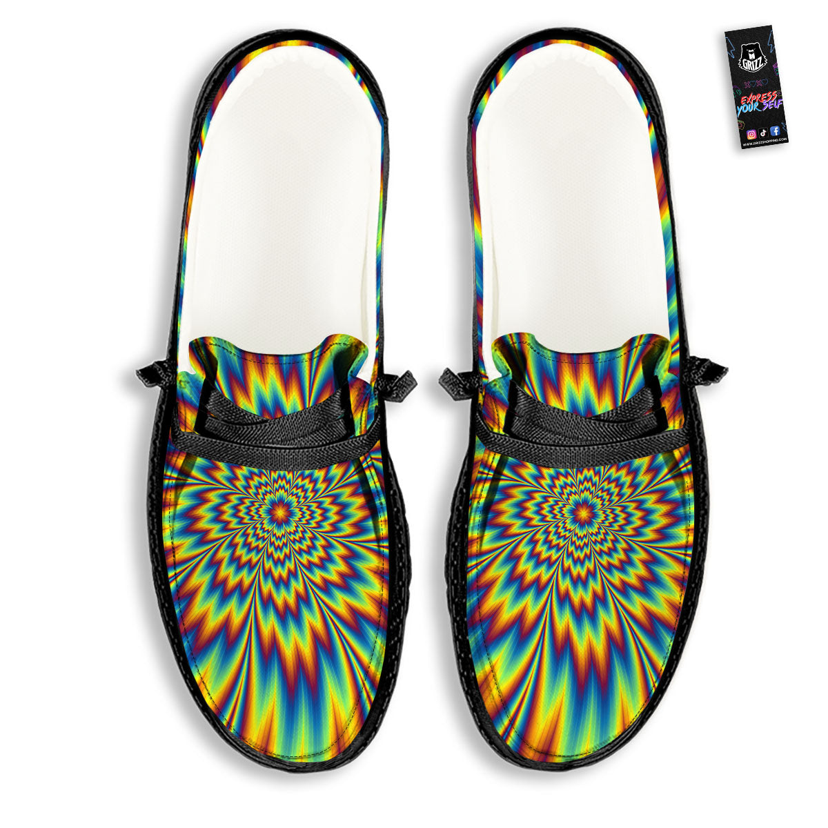 Optical Illusion Neon Psychedelic Black Loafers-grizzshop