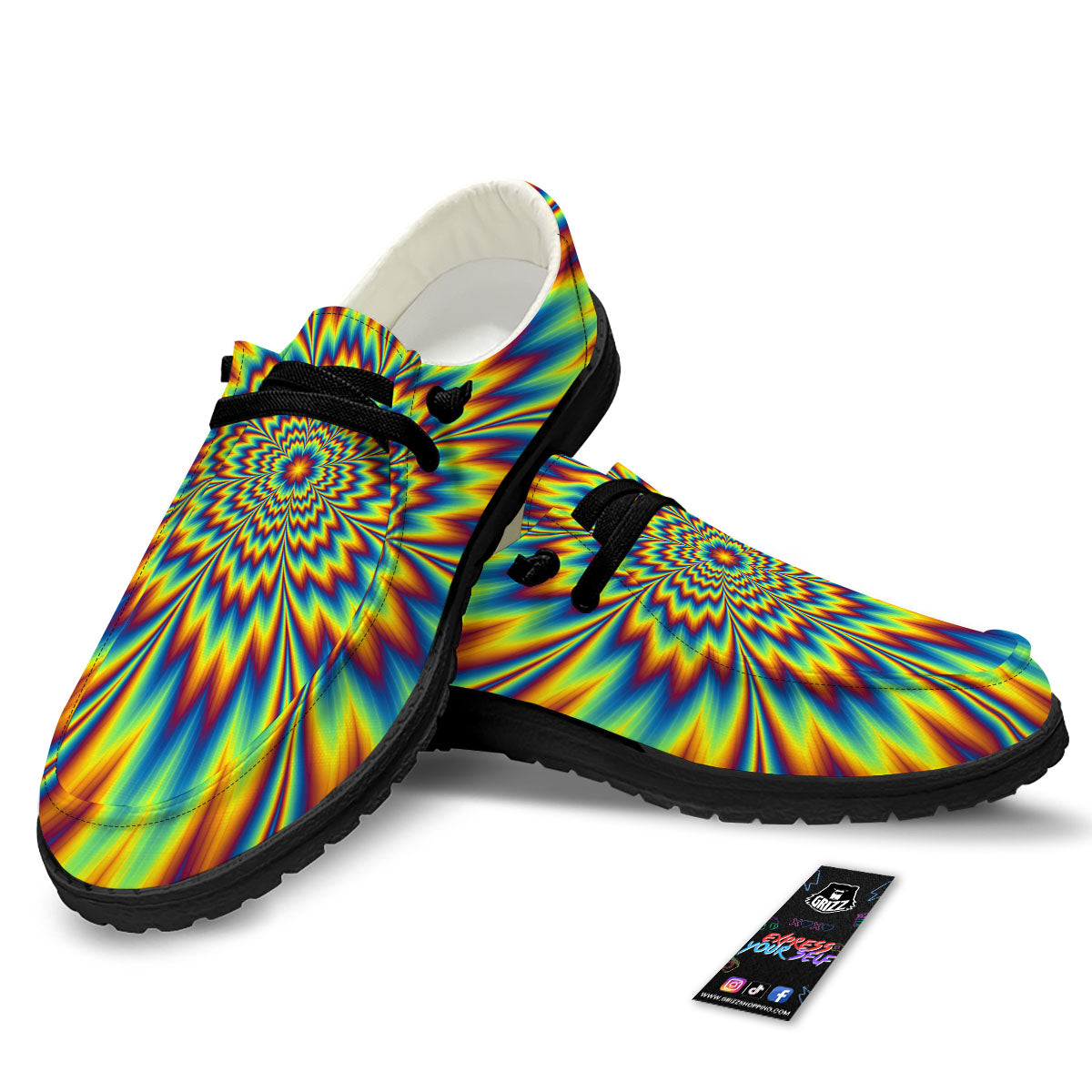 Optical Illusion Neon Psychedelic Black Loafers-grizzshop