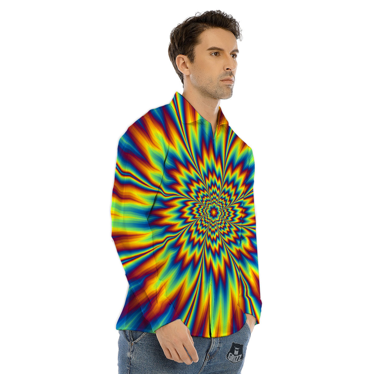 Optical Illusion Neon Psychedelic Men's Dress Shirts-grizzshop