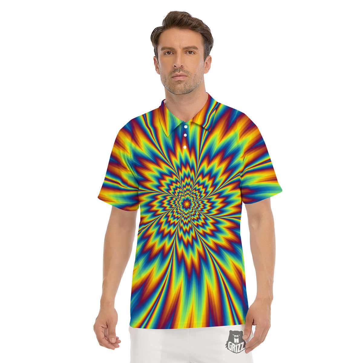 Optical Illusion Neon Psychedelic Men's Golf Shirts-grizzshop