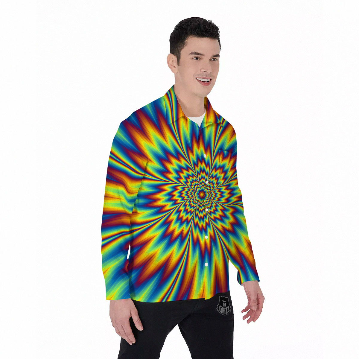 Optical Illusion Neon Psychedelic Men's Long Sleeve Shirts-grizzshop