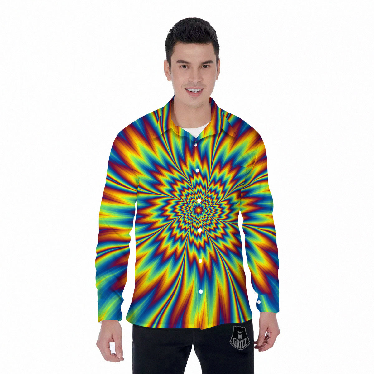 Optical Illusion Neon Psychedelic Men's Long Sleeve Shirts-grizzshop