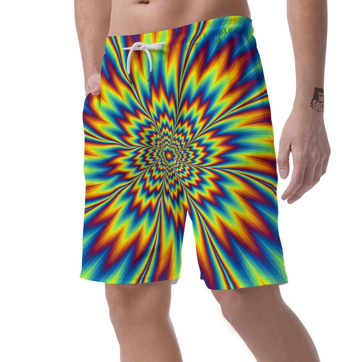 Optical Illusion Neon Psychedelic Men's Shorts-grizzshop