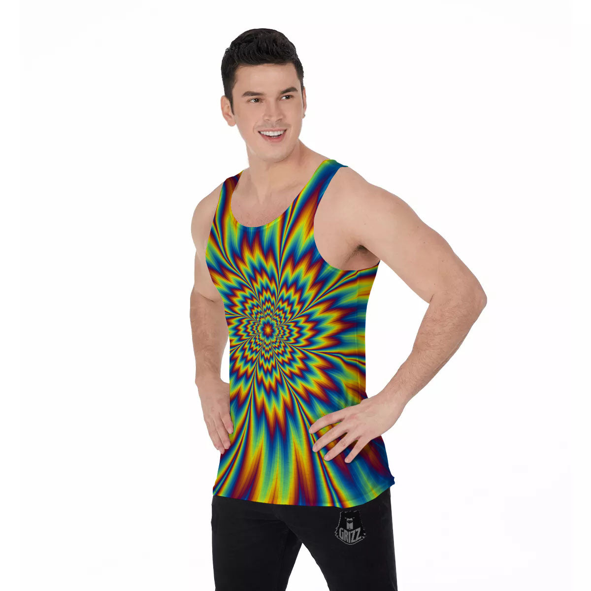Optical Illusion Neon Psychedelic Men's Tank Top-grizzshop