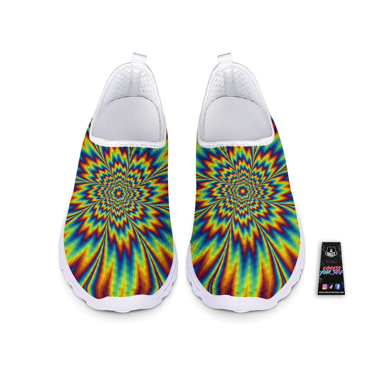 Optical Illusion Neon Psychedelic Nurse Shoes-grizzshop