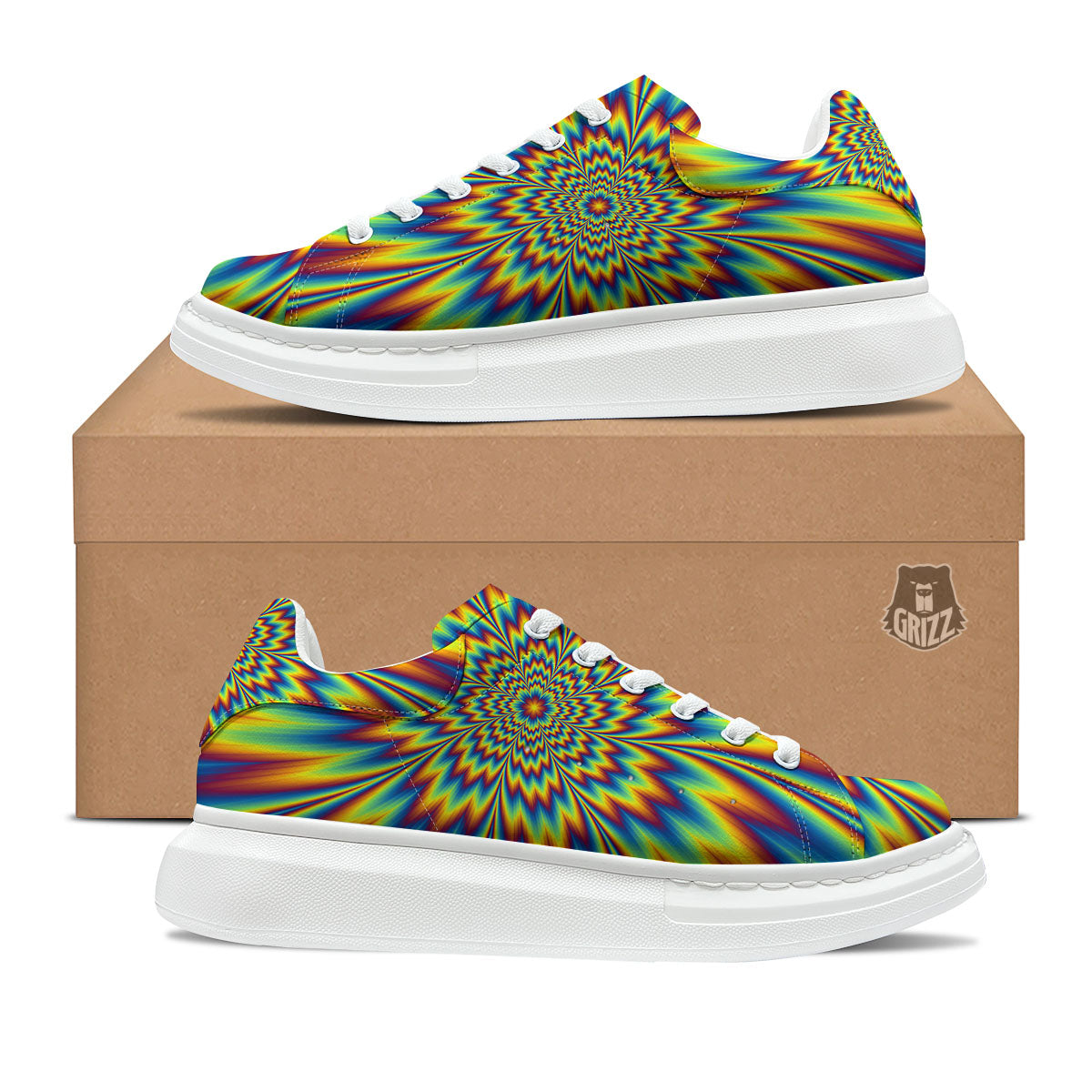 Optical Illusion Neon Psychedelic Platform Shoes-grizzshop