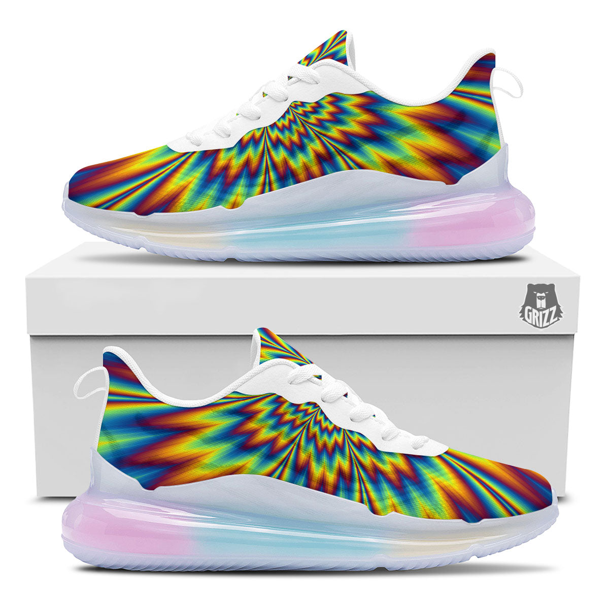 Optical Illusion Neon Psychedelic Running Sneakers-grizzshop