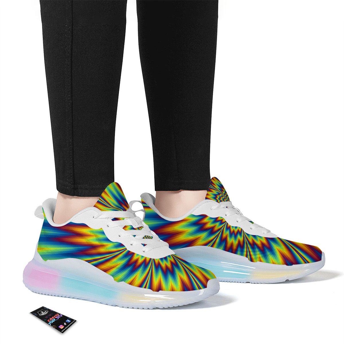 Optical Illusion Neon Psychedelic Running Sneakers-grizzshop