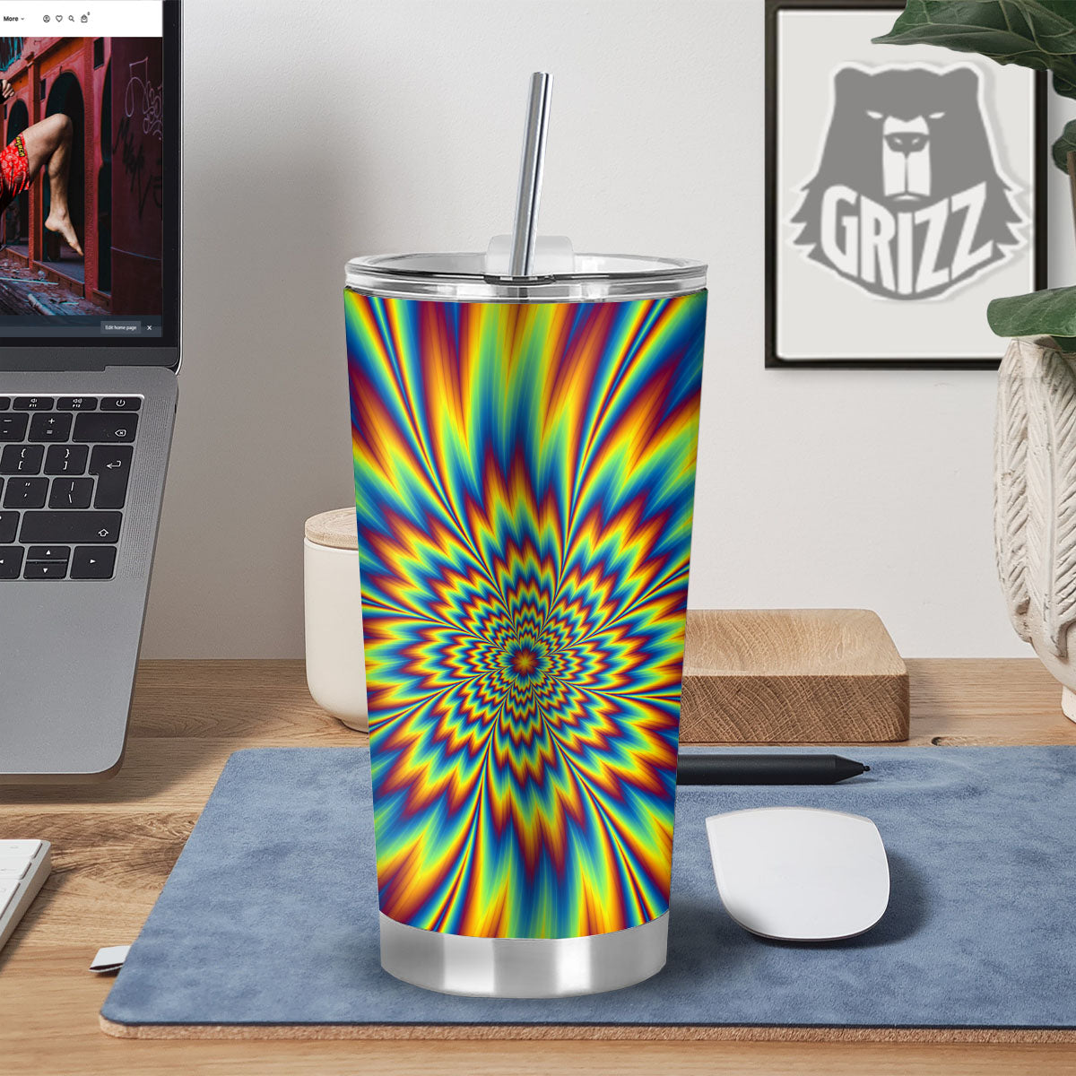 Optical Illusion Neon Psychedelic Tumbler-grizzshop