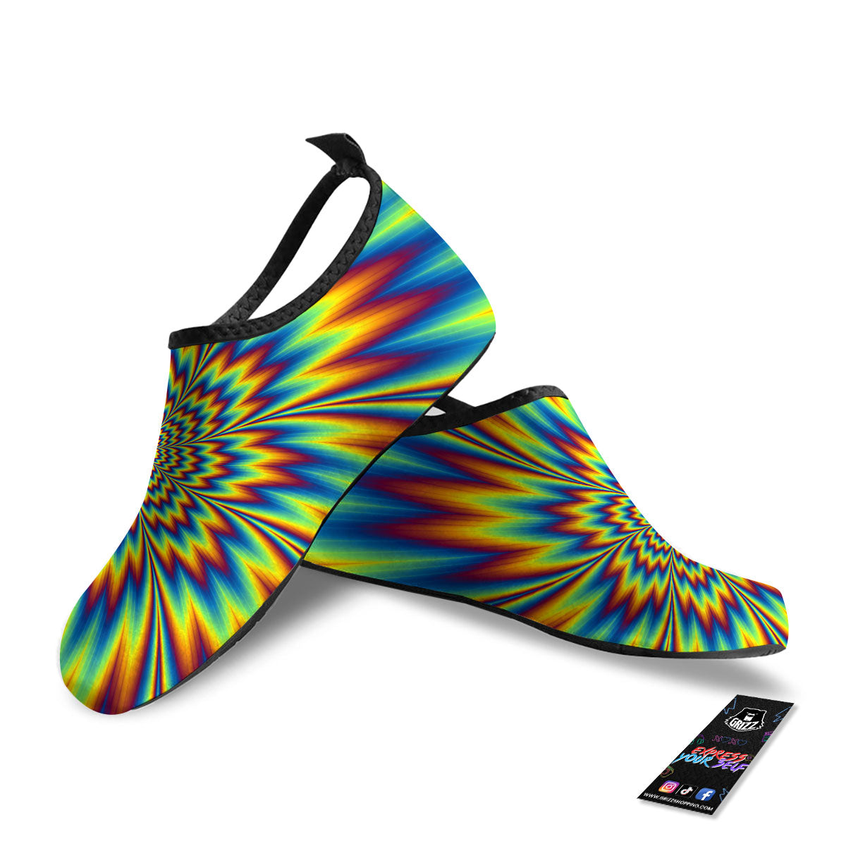 Optical Illusion Neon Psychedelic Water Shoes-grizzshop