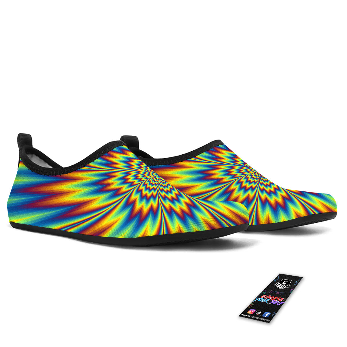 Optical Illusion Neon Psychedelic Water Shoes-grizzshop