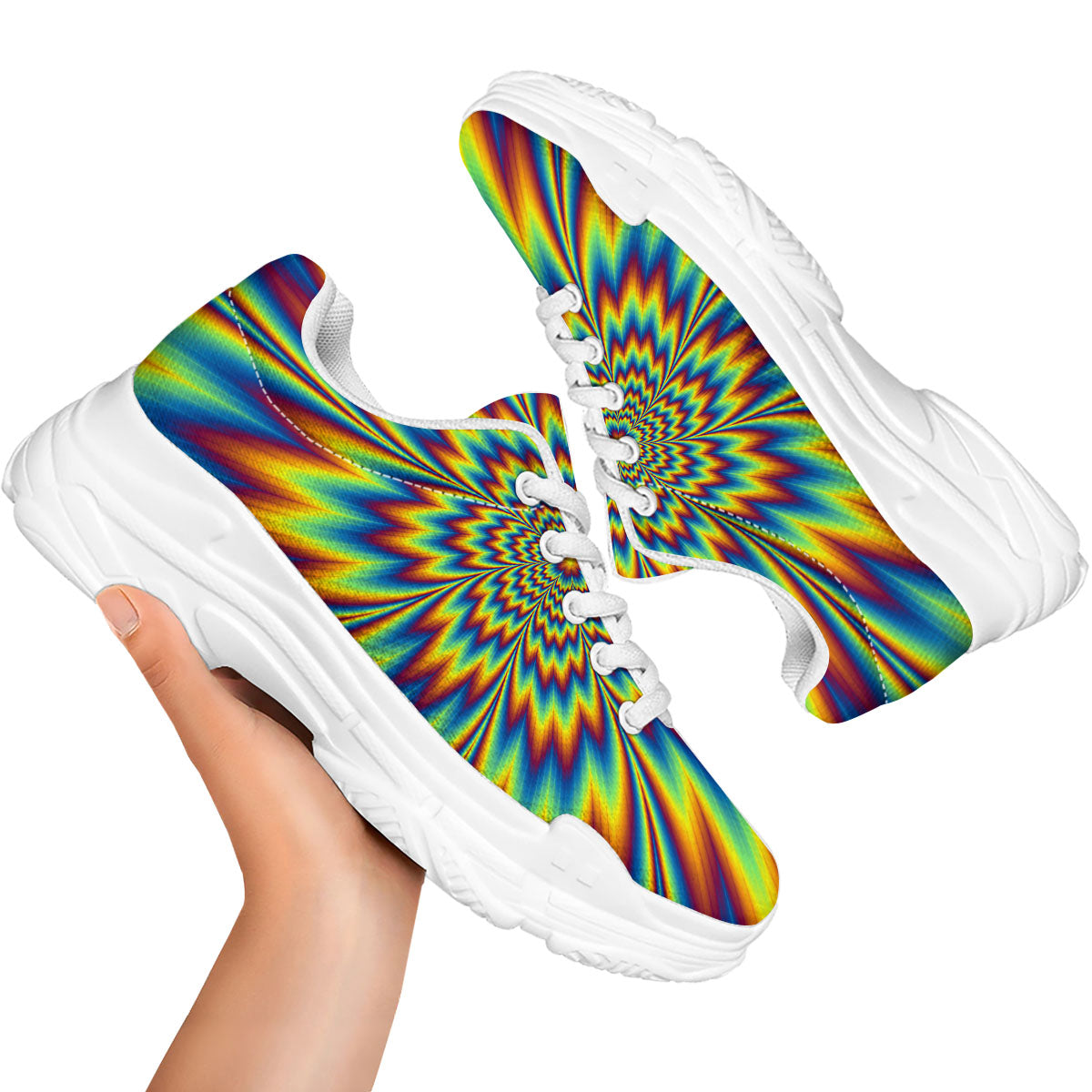 Optical Illusion Neon Psychedelic White Chunky Shoes-grizzshop