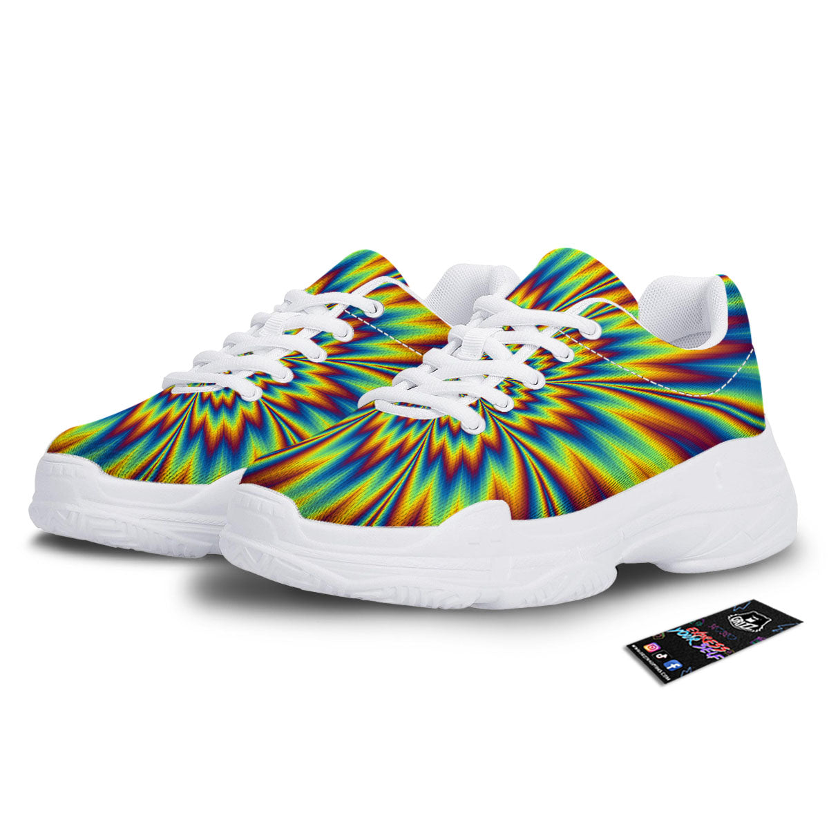 Optical Illusion Neon Psychedelic White Chunky Shoes-grizzshop