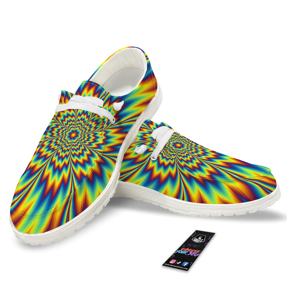 Optical Illusion Neon Psychedelic White Loafers-grizzshop
