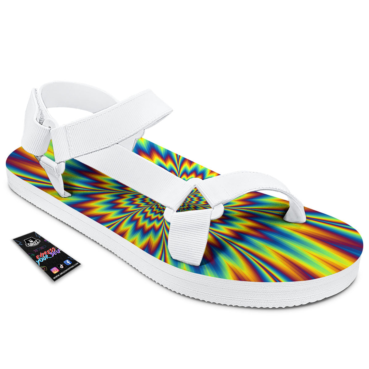 Optical Illusion Neon Psychedelic White Open Toe Sandals-grizzshop