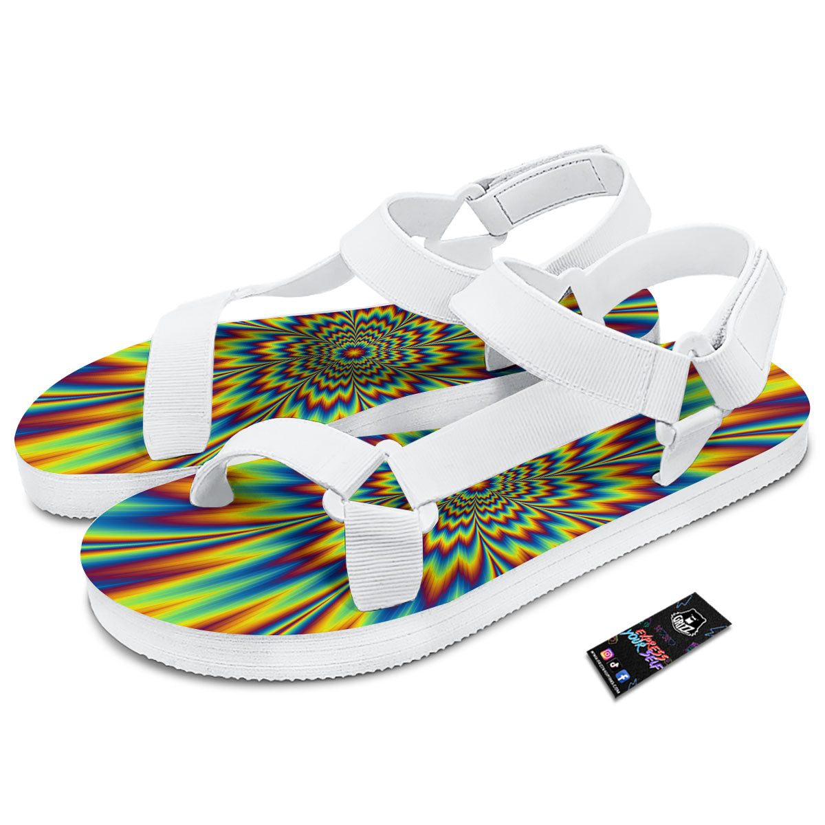 Optical Illusion Neon Psychedelic White Open Toe Sandals-grizzshop