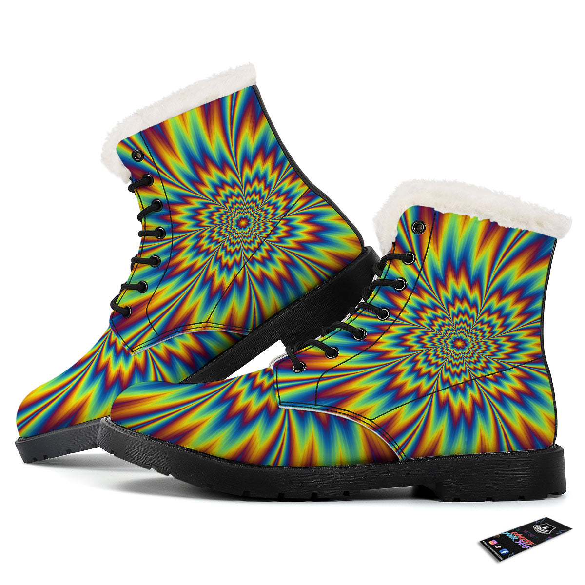 Optical Illusion Neon Psychedelic Winter Boots-grizzshop
