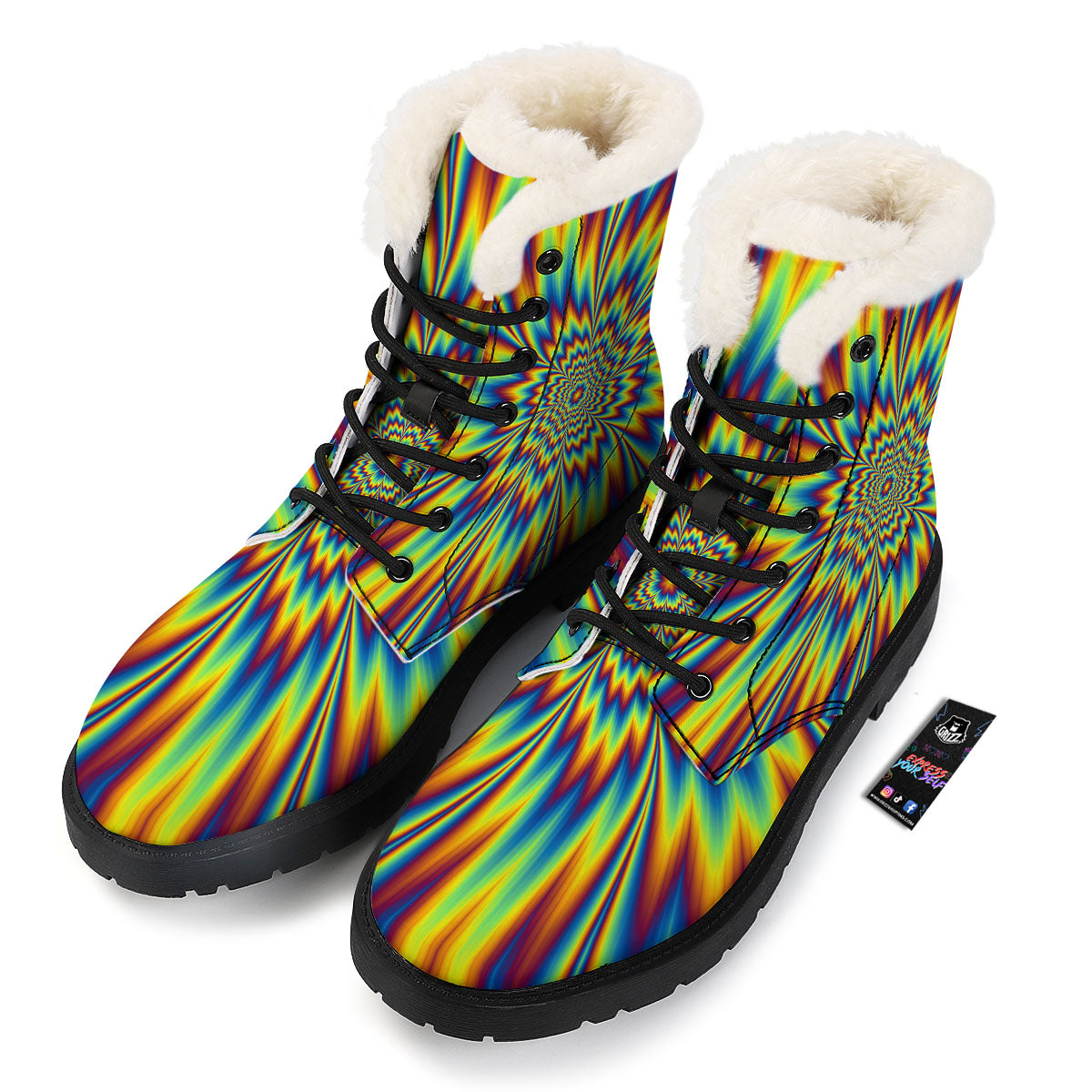 Optical Illusion Neon Psychedelic Winter Boots-grizzshop