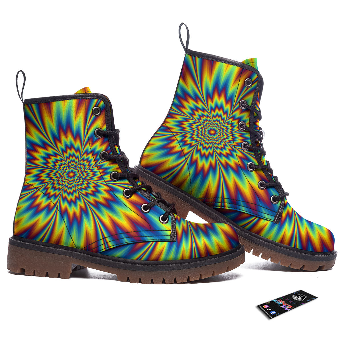 Optical Illusion Neon Psychedelic Work Boots-grizzshop