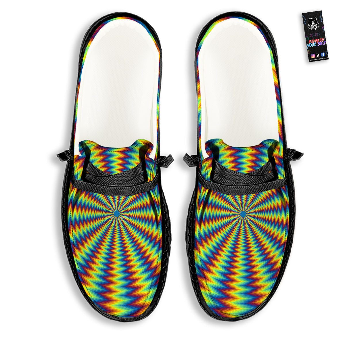Optical Illusion Octagonal Psychedelic Black Loafers-grizzshop