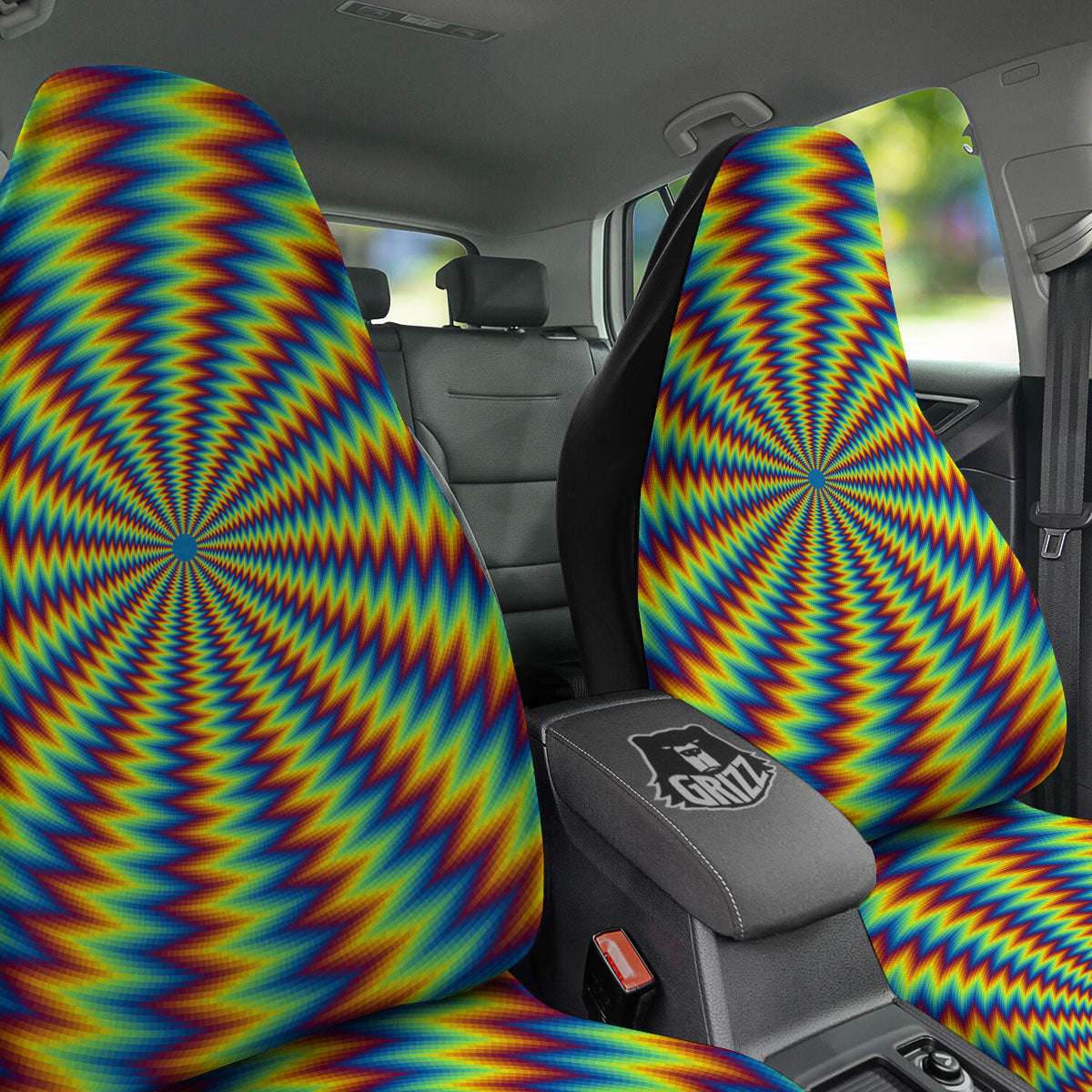 Optical Illusion Octagonal Psychedelic Car Seat Covers-grizzshop
