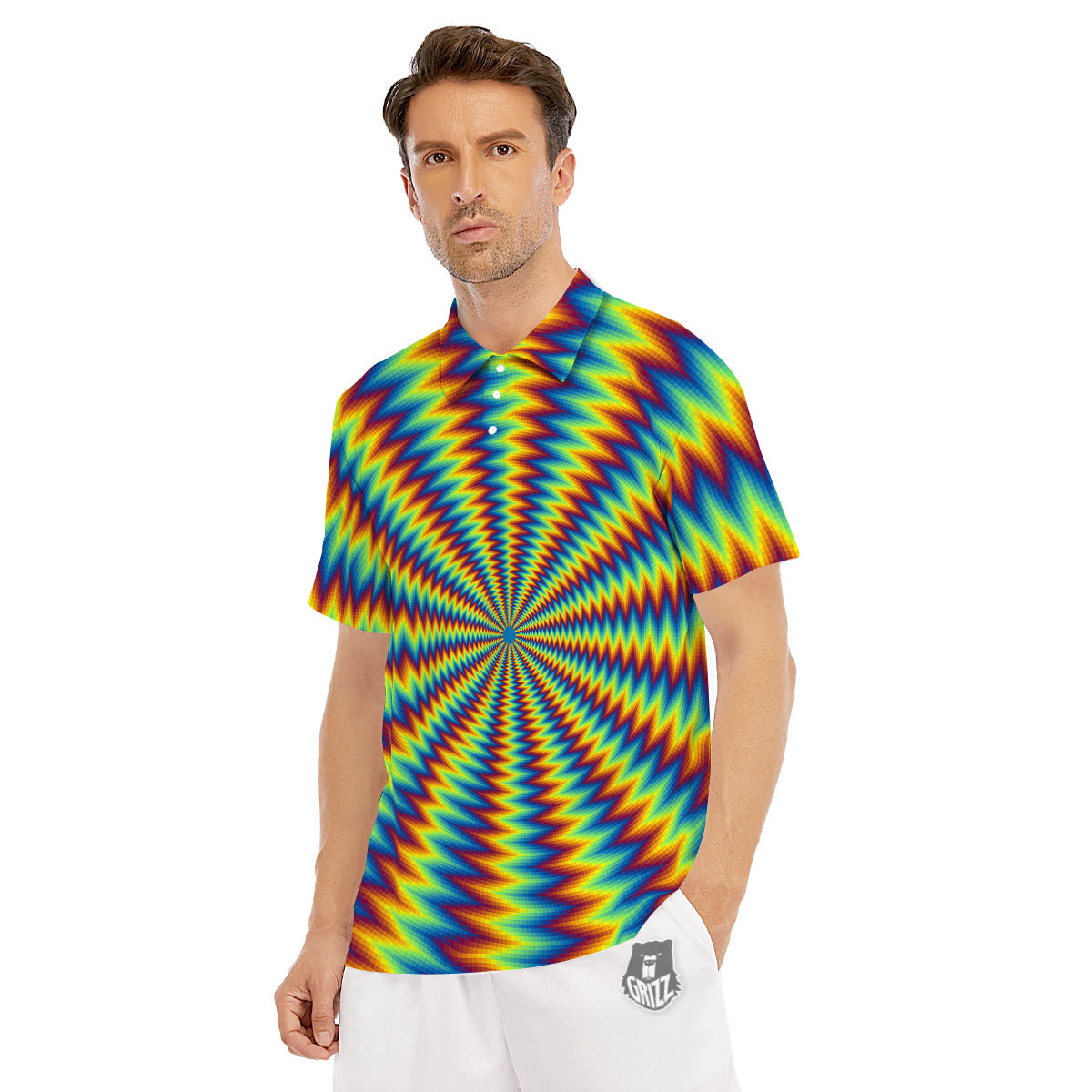 Optical Illusion Octagonal Psychedelic Men's Golf Shirts-grizzshop
