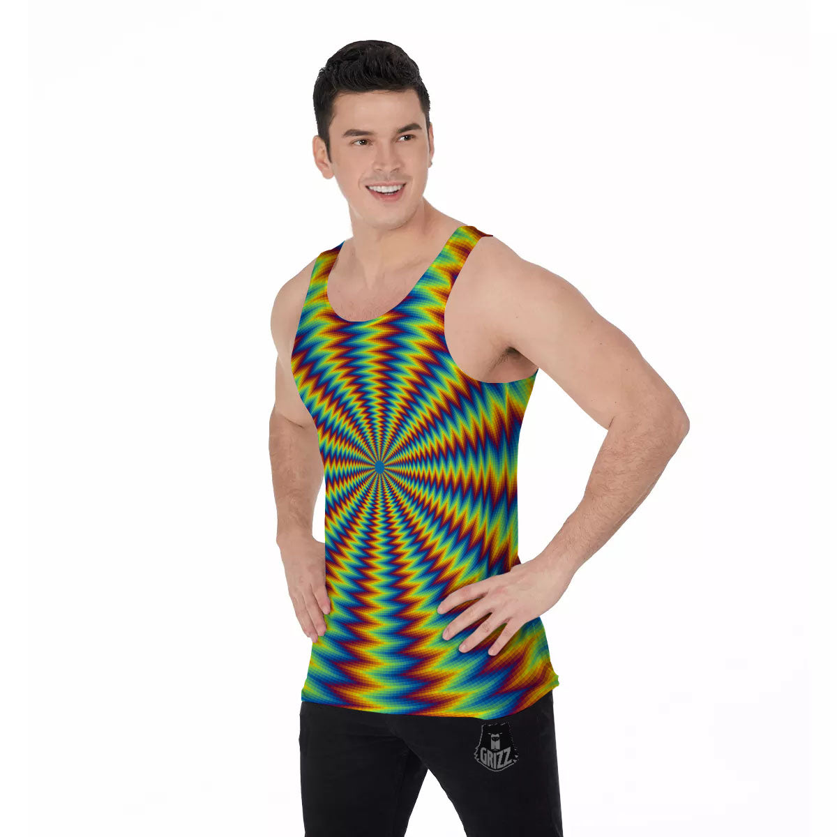 Optical Illusion Octagonal Psychedelic Men's Tank Top-grizzshop