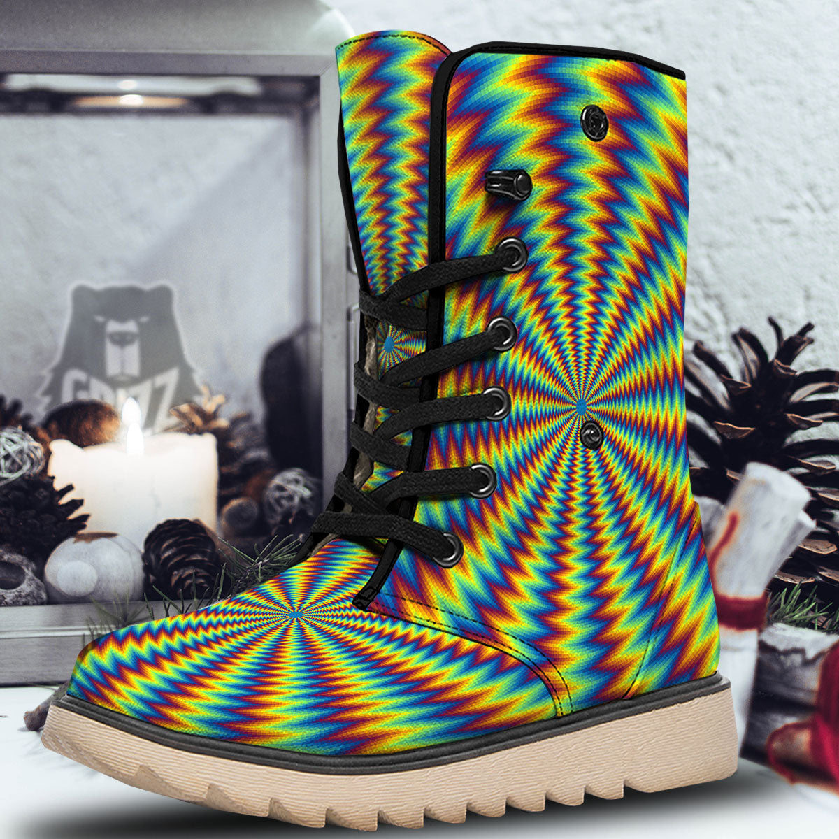 Optical Illusion Octagonal Psychedelic Snow Boots-grizzshop