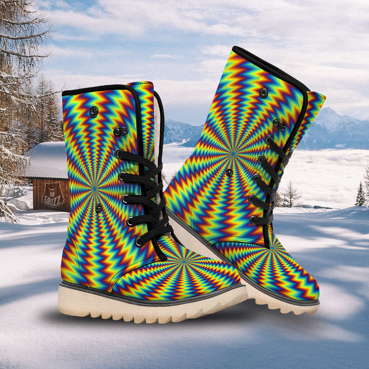 Optical Illusion Octagonal Psychedelic Snow Boots-grizzshop