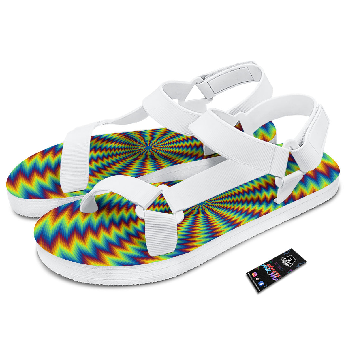 Optical Illusion Octagonal Psychedelic White Open Toe Sandals-grizzshop