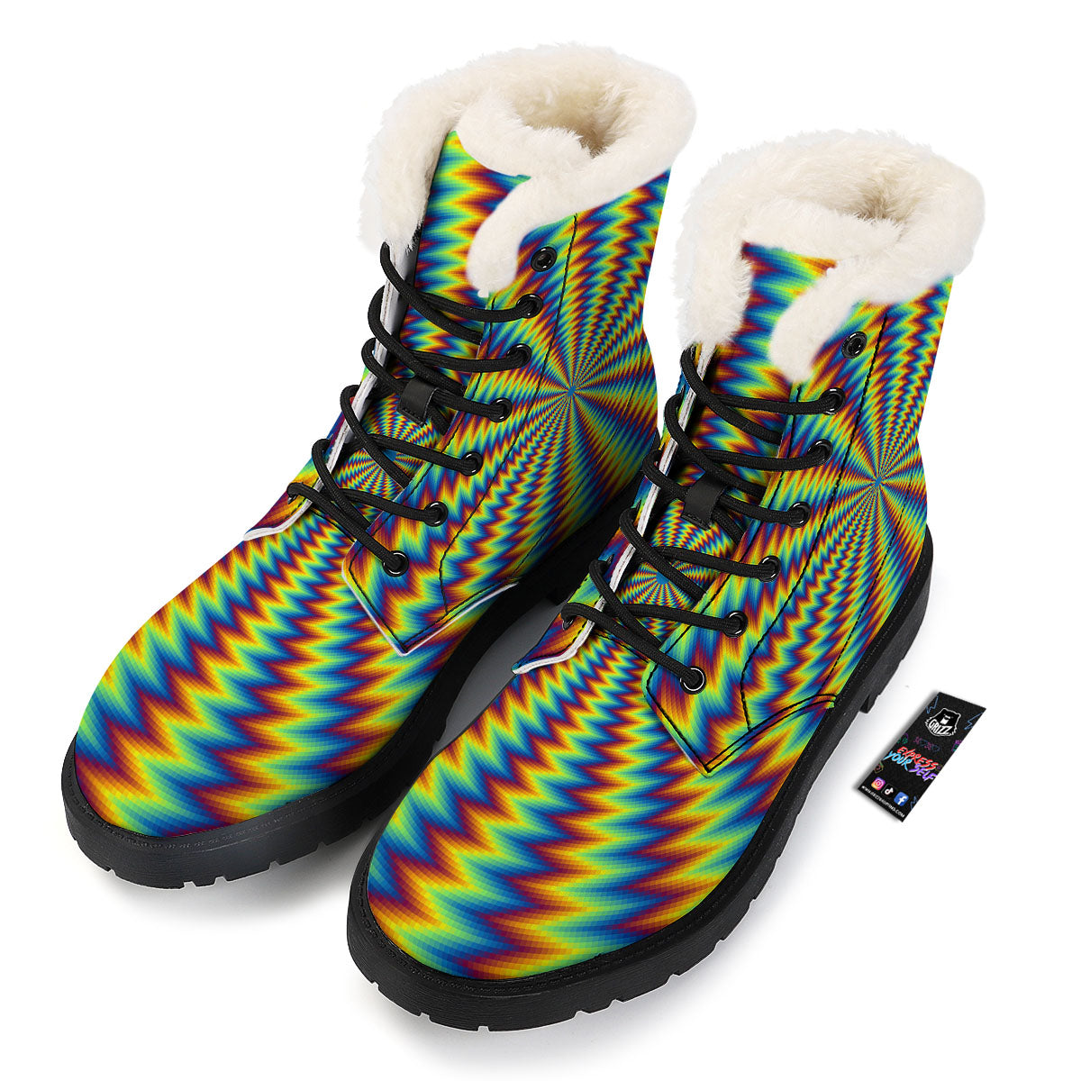 Optical Illusion Octagonal Psychedelic Winter Boots-grizzshop